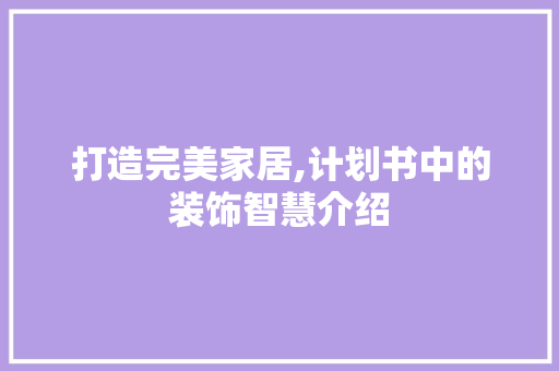 打造完美家居,计划书中的装饰智慧介绍