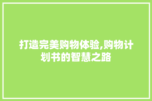 打造完美购物体验,购物计划书的智慧之路