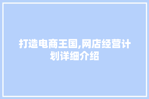 打造电商王国,网店经营计划详细介绍