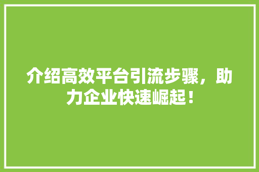 介绍高效平台引流步骤，助力企业快速崛起！