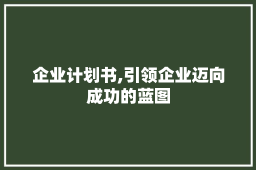 企业计划书,引领企业迈向成功的蓝图