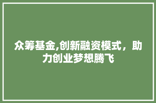 众筹基金,创新融资模式，助力创业梦想腾飞