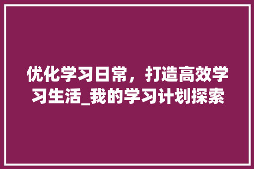 优化学习日常，打造高效学习生活_我的学习计划探索与方法