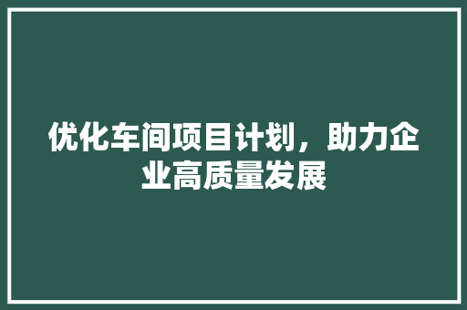 优化车间项目计划，助力企业高质量发展