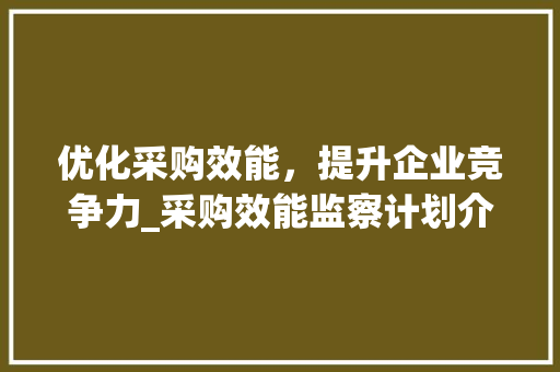 优化采购效能，提升企业竞争力_采购效能监察计划介绍