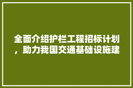 全面介绍护栏工程招标计划，助力我国交通基础设施建设