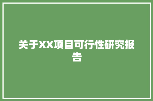 关于XX项目可行性研究报告