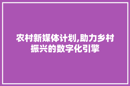 农村新媒体计划,助力乡村振兴的数字化引擎