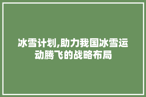 冰雪计划,助力我国冰雪运动腾飞的战略布局