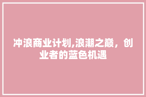 冲浪商业计划,浪潮之巅，创业者的蓝色机遇