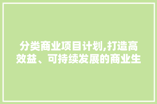 分类商业项目计划,打造高效益、可持续发展的商业生态