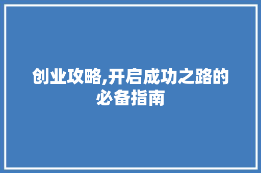 创业攻略,开启成功之路的必备指南