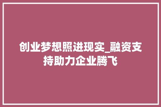 创业梦想照进现实_融资支持助力企业腾飞