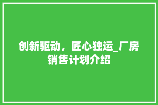 创新驱动，匠心独运_厂房销售计划介绍