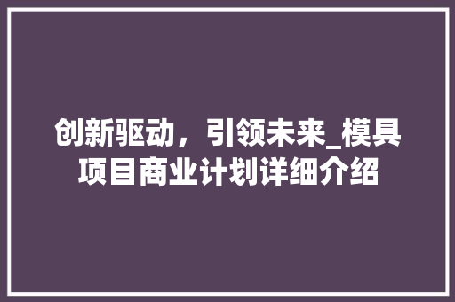 创新驱动，引领未来_模具项目商业计划详细介绍