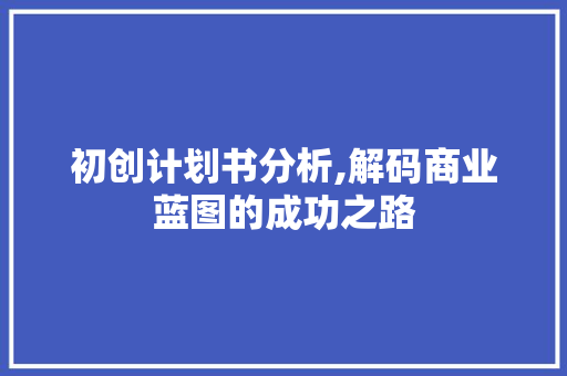 初创计划书分析,解码商业蓝图的成功之路