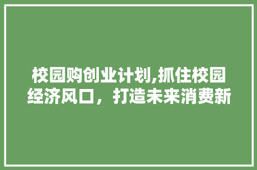 校园购创业计划,抓住校园经济风口，打造未来消费新生态