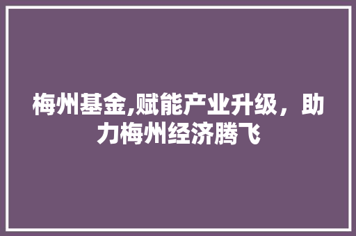 梅州基金,赋能产业升级，助力梅州经济腾飞