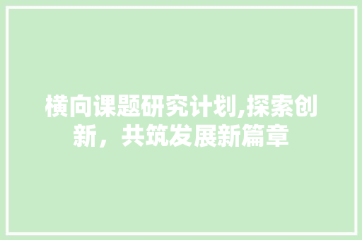 横向课题研究计划,探索创新，共筑发展新篇章