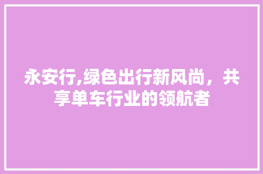 永安行,绿色出行新风尚，共享单车行业的领航者