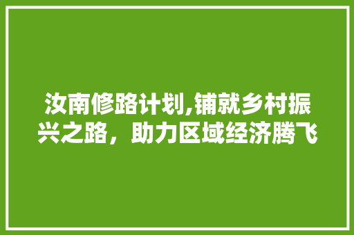 汝南修路计划,铺就乡村振兴之路，助力区域经济腾飞