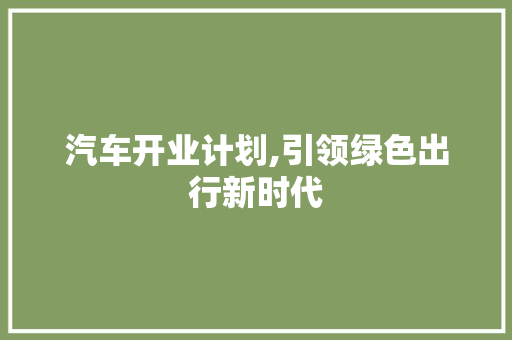 汽车开业计划,引领绿色出行新时代