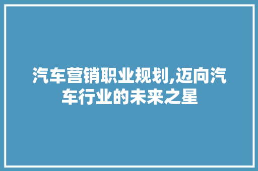 汽车营销职业规划,迈向汽车行业的未来之星