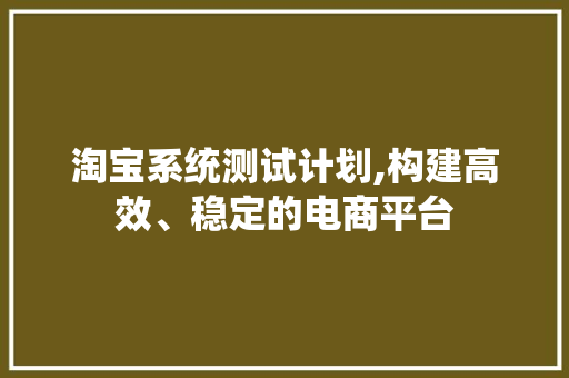 淘宝系统测试计划,构建高效、稳定的电商平台