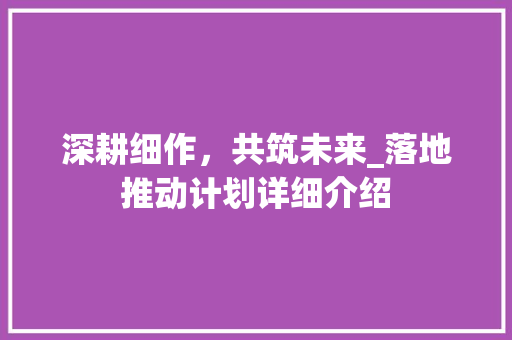 深耕细作，共筑未来_落地推动计划详细介绍