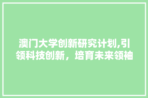 澳门大学创新研究计划,引领科技创新，培育未来领袖