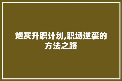 炮灰升职计划,职场逆袭的方法之路