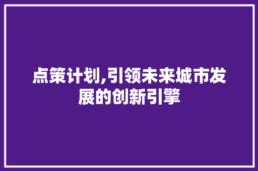 点策计划,引领未来城市发展的创新引擎