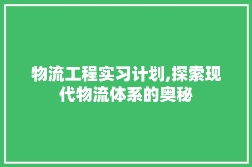 物流工程实习计划,探索现代物流体系的奥秘