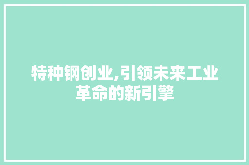 特种钢创业,引领未来工业革命的新引擎