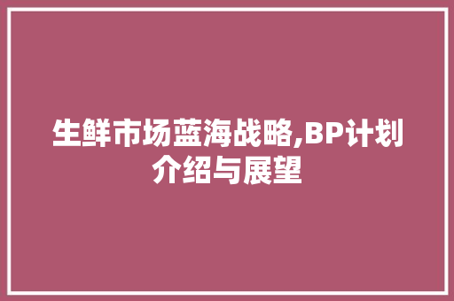 生鲜市场蓝海战略,BP计划介绍与展望