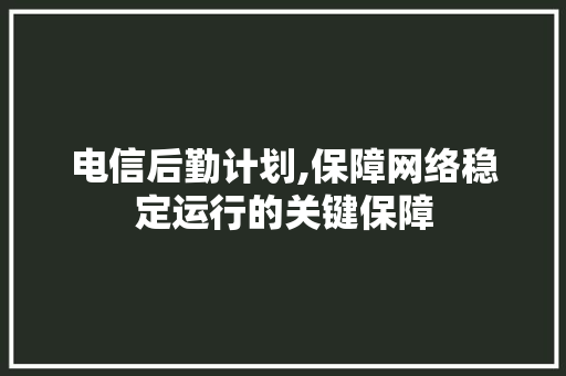 电信后勤计划,保障网络稳定运行的关键保障