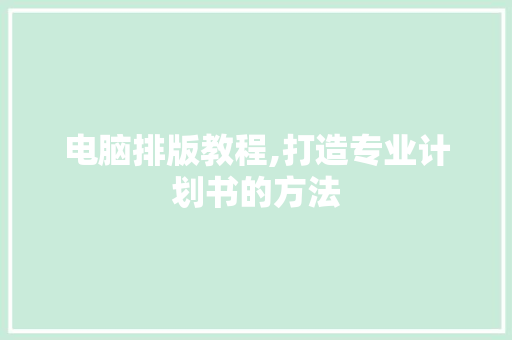 电脑排版教程,打造专业计划书的方法