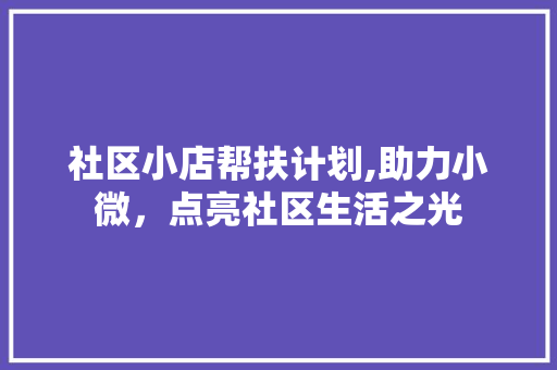 社区小店帮扶计划,助力小微，点亮社区生活之光