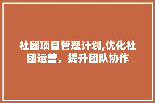 社团项目管理计划,优化社团运营，提升团队协作