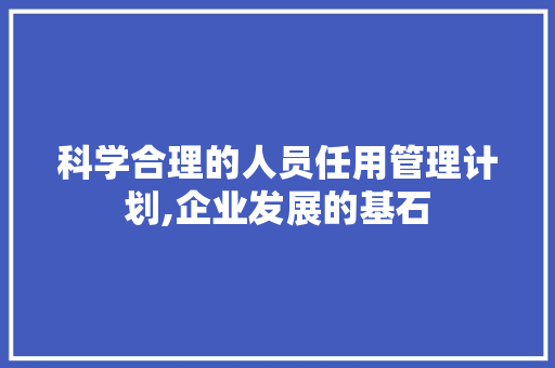 科学合理的人员任用管理计划,企业发展的基石