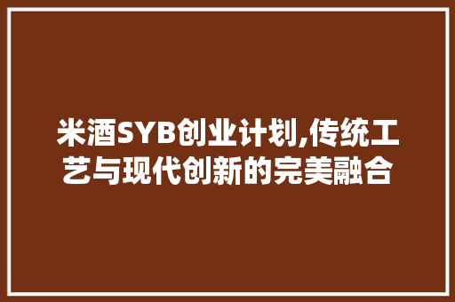 米酒SYB创业计划,传统工艺与现代创新的完美融合