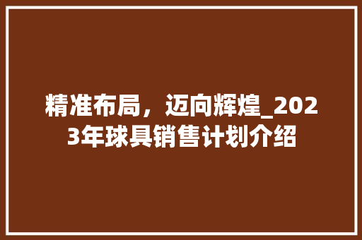 精准布局，迈向辉煌_2023年球具销售计划介绍