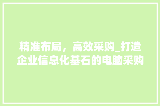 精准布局，高效采购_打造企业信息化基石的电脑采购计划书介绍