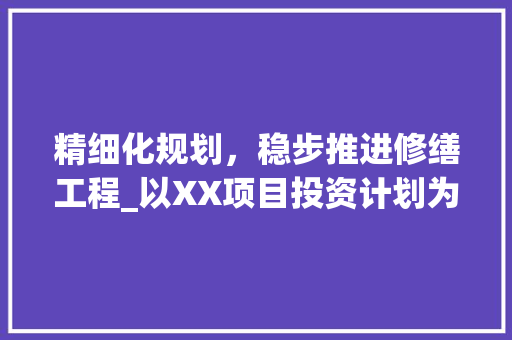 精细化规划，稳步推进修缮工程_以XX项目投资计划为例