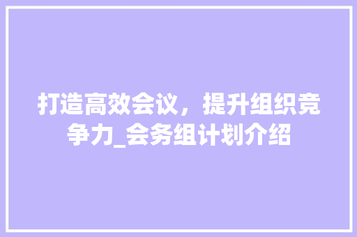 打造高效会议，提升组织竞争力_会务组计划介绍