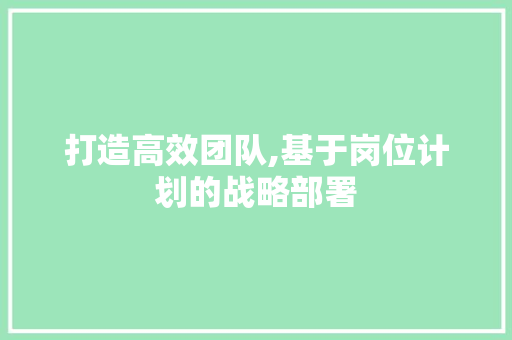 打造高效团队,基于岗位计划的战略部署