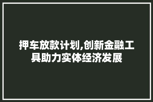 押车放款计划,创新金融工具助力实体经济发展