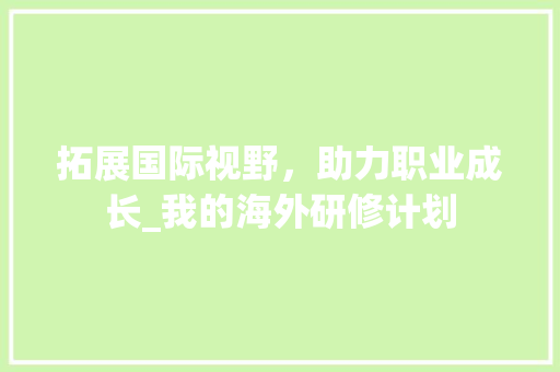 拓展国际视野，助力职业成长_我的海外研修计划