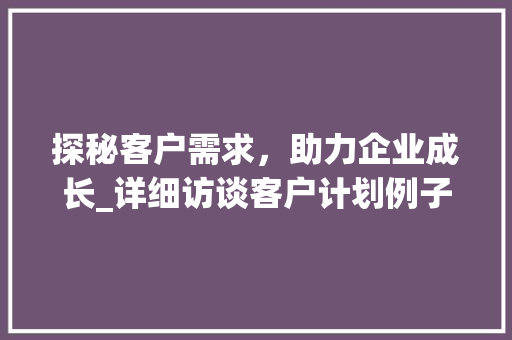 探秘客户需求，助力企业成长_详细访谈客户计划例子分析