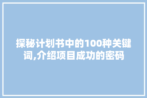 探秘计划书中的100种关键词,介绍项目成功的密码